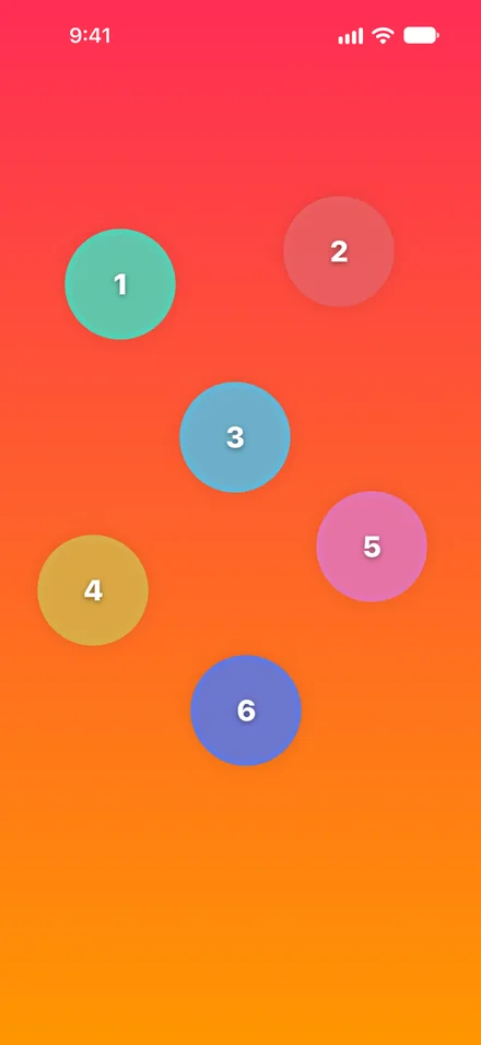 Six numbered rings pulsing during Chooser's countdown.